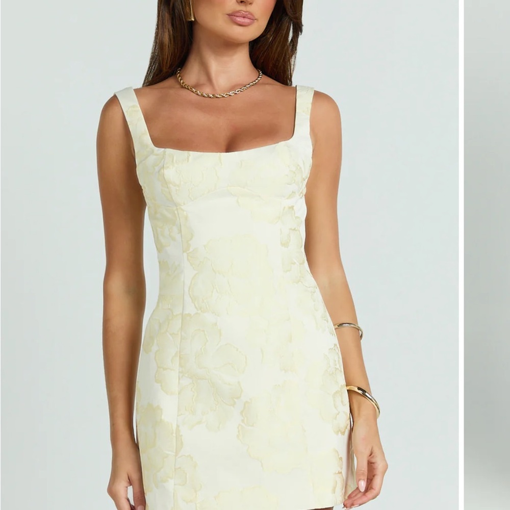 Showpo Cream Yellow Floral Mini Dress